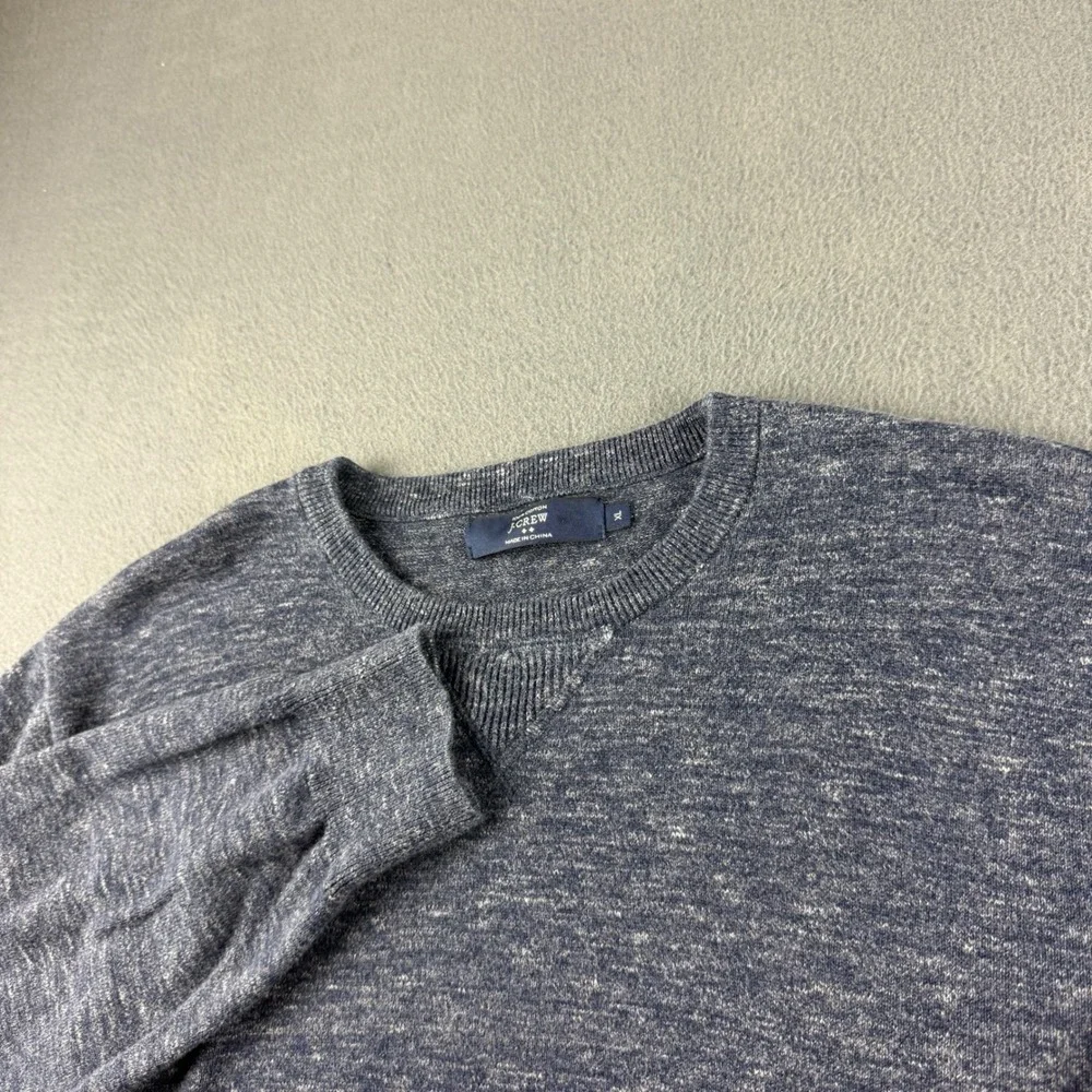 J Crew Sweater Men's XL Blue Cotton Knit Crewneck Marled Pullover Jumper Casual